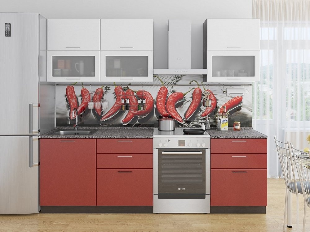 Прямая кухня Валерия-М-01 Белый металлик/Гранатовый металлик