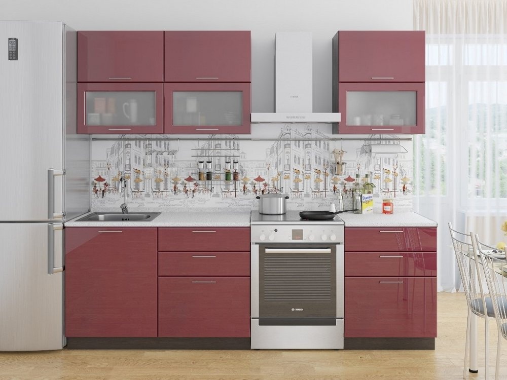 Прямая кухня Валерия-М-01 Бордовый глянец