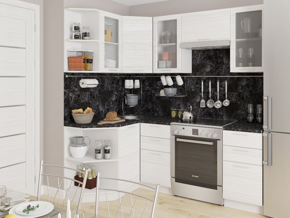 Угловая кухня Валерия-М-05 Белый глянец страйп