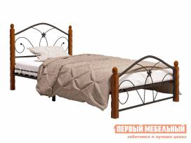 Односпальная кровать ливия черный металл, каркас махагон массив, опоры, 90х200 см