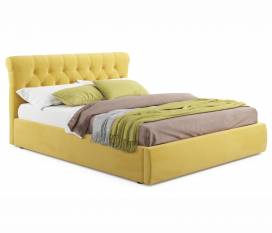 Кровать амели интерьерная дсп, велюр, 1400х2000 мм, желтый велюр , желтый велюр , 1560