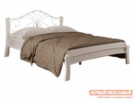 Двуспальная кровать сандра лайт кремовый металл, каркас белый массив, опоры, 140х200 см