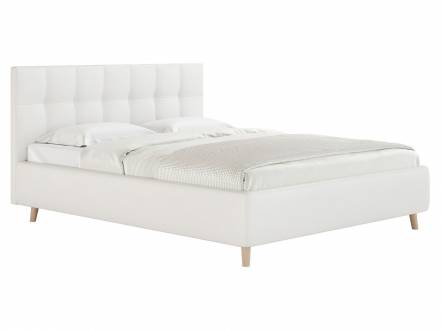 Двуспальная кровать белла белый, экокожа, 160х200 см, без подъемного механизма