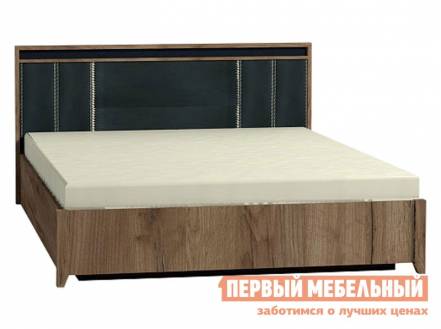 Двуспальная кровать натура дуб табачный craft черный, экокожа, 160х200 см, анатомическое основание с подъемным механизмом