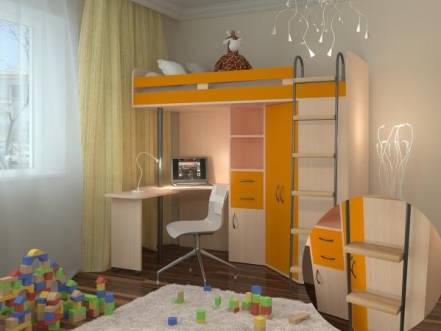 Кровать-чердак м-85 дуб молочный оранжевый рв-мебель оранжевый 201.5x125x185.5 см. фото