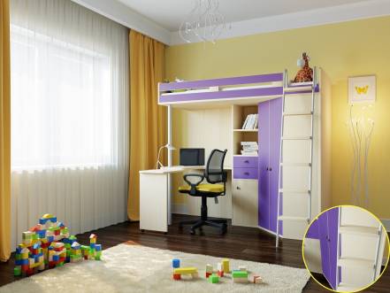 Кровать-чердак м-85 дуб молочный фиолетовый рв-мебель фиолетовый 201.5x125x185.5 см. фото