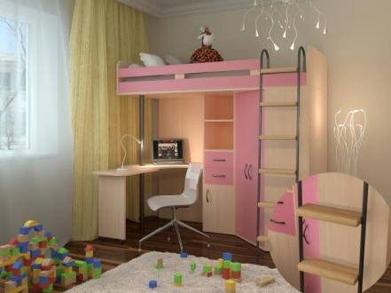 Кровать-чердак м-85 дуб молочный розовый рв-мебель розовый 201.5x125x185.5 см. фото