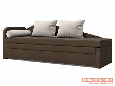 Прямой диван верди коричневый, велюр, левый