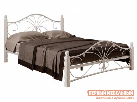 Односпальная кровать сандра кремовый металл, каркас белый массив, опоры, 120х200 см