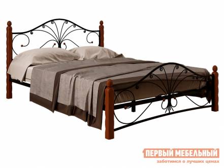 Односпальная кровать сандра черный металл, каркас махагон массив, опоры, 120х200 см