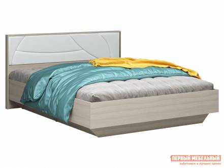 Двуспальная кровать мирти люкс ясень шимо светлый белый, экокожа, 160х200 см, с анатомическим основанием