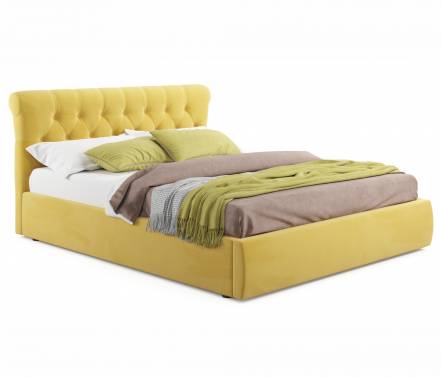 Кровать амели интерьерная дсп, велюр, 1400х2000 мм, желтый велюр , желтый велюр , 1560 фото