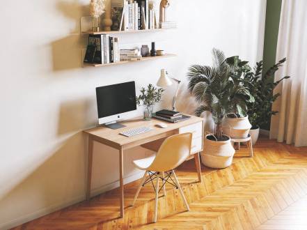 Письменный стол с тумбой калгари мдф, белый матовый, дуб натуральный светлый