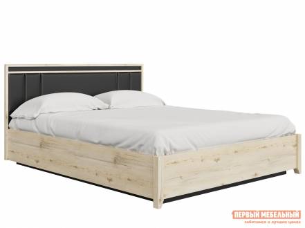 Двуспальная кровать натура гаскон пайн черный, экокожа, 180х200 см, анатомическое основание с подъемным механизмом