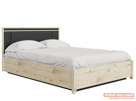 Двуспальная кровать натура гаскон пайн черный, экокожа, 140х200 см, анатомическое основание с подъемным механизмом