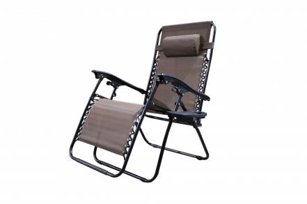 Кресло-шезлонг мебельторг фиеста премиум с подстаканником каркас черный ткань коричневая
