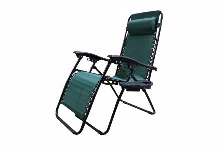 Кресло-шезлонг мебельторг фиеста с подстаканником каркас черный ткань зеленая