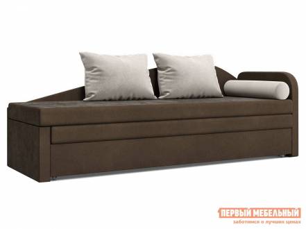 Прямой диван верди коричневый, велюр, правый
