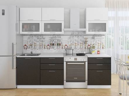 Прямая кухня валерия-м-01 белый металлик черный металлик фото