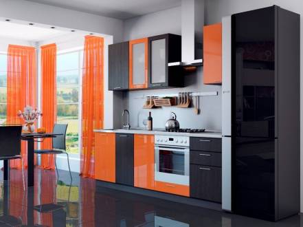 Прямая кухня валерия-м-03 оранжевый глянец венге фото