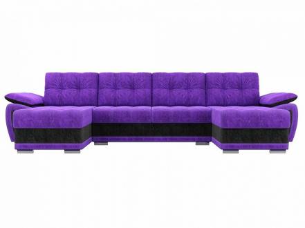 П-образный диван нэстор велюр фиолетовый черный фото