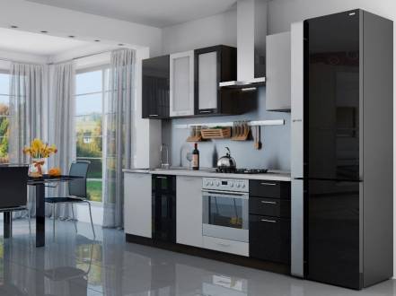 Прямая кухня валерия-м-03 белый металлик черный металлик фото