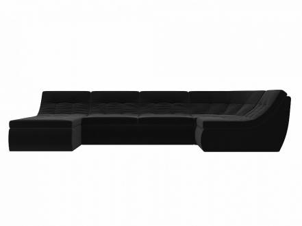 П-образный модульный диван холидей микровельвет черный фото