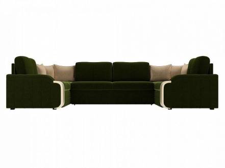 П-образный диван николь микровельвет зеленый бежевый фото