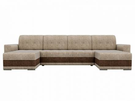 П-образный диван честер велюр коричневый бежевый фото
