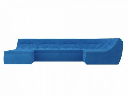 П-образный модульный диван холидей велюр голубой фото