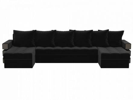 П-образный диван венеция микровельвет черный фото