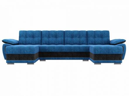 П-образный диван нэстор велюр голубой черный фото