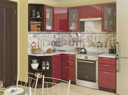 Угловая кухня валерия-м-05 бордовый глянец фото