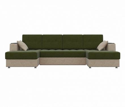 П-образный диван амир микровельвет зеленый бежевый фото