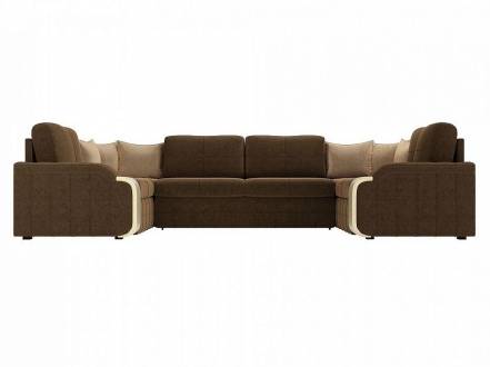 П-образный диван николь микровельвет коричневый бежевый фото