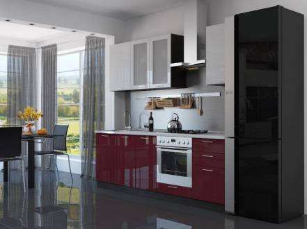 Прямая кухня валерия-м-03 белый глянец бордовый глянец фото