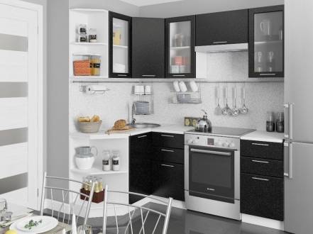 Угловая кухня валерия-м-05 черный металлик фото