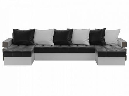 П-образный диван венеция экокожа коричневый бежевый фото