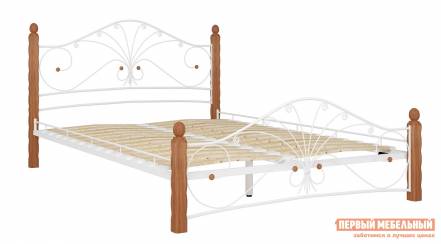 Односпальная кровать сандра белый металл, каркас махагон массив, опоры, 120х200 см