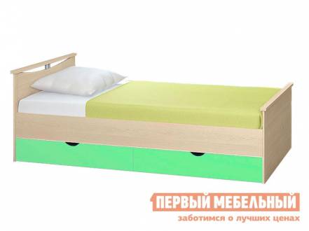 Детская кровать мелисса с выдвижными ящиками корпус шимо светлый фасад салатовый, спальное место 900 х 2000 мм