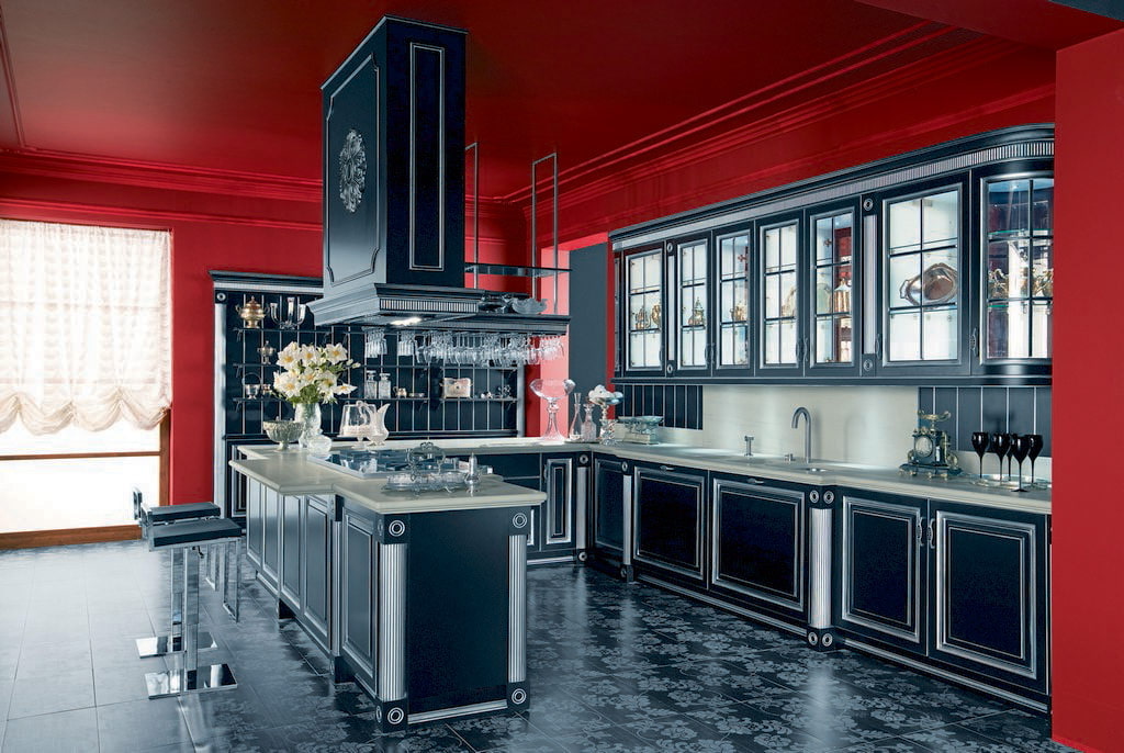 Красно-черная кухня, дизайн интерьера 17