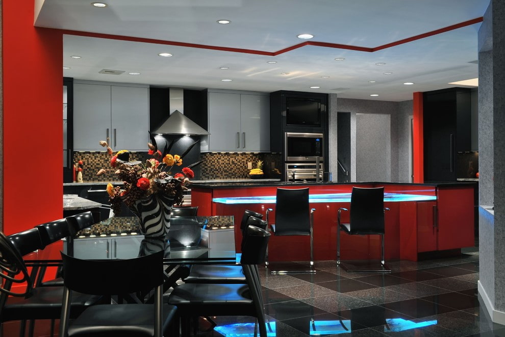 Красно-черная кухня, дизайн интерьера 18
