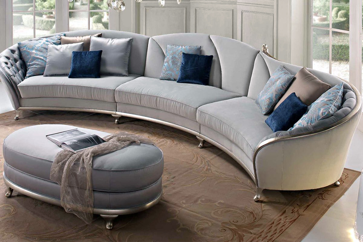 Округлый модульный диван с пуфиком