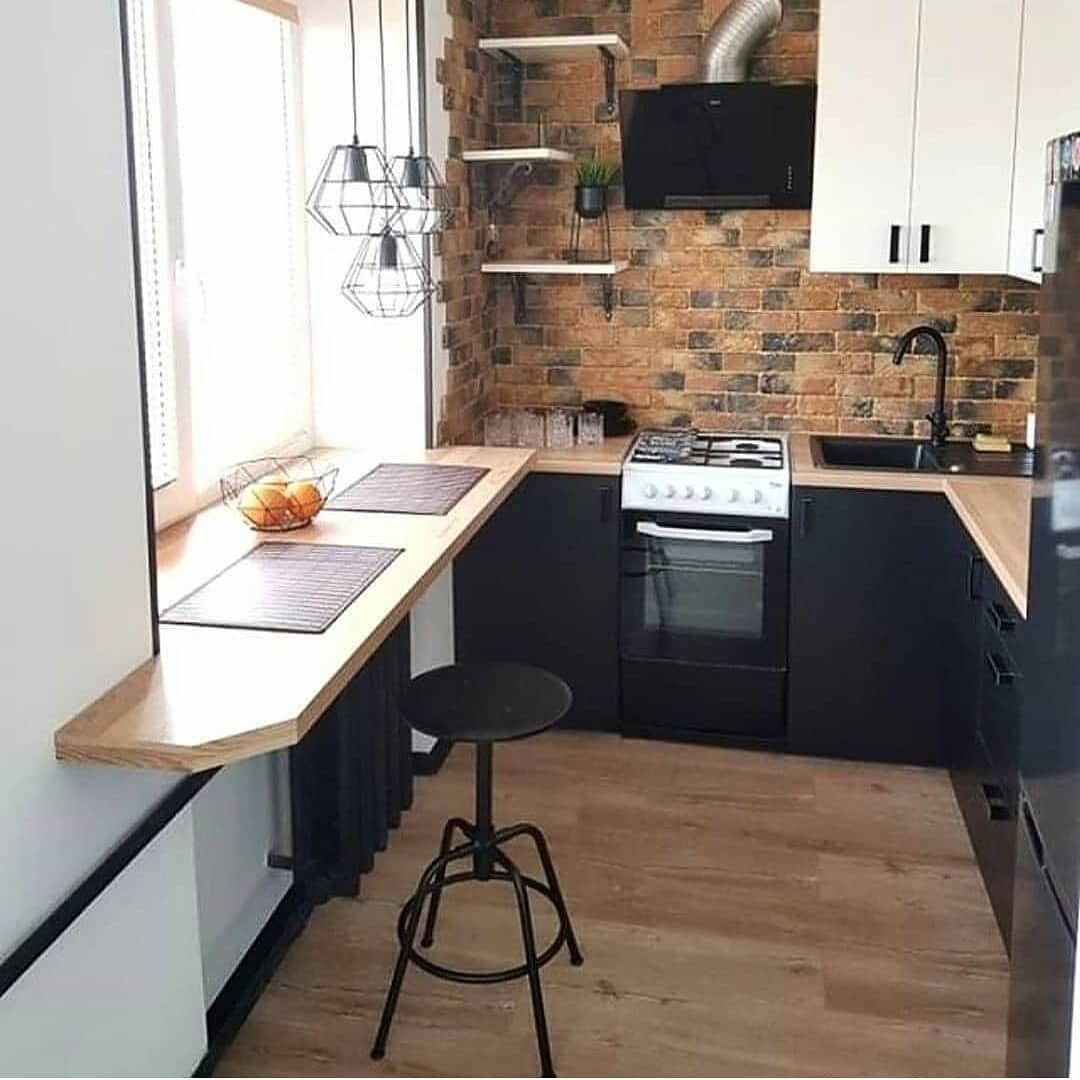 кухня лофт стол с подоконником
