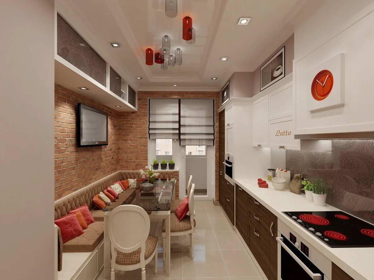 Дизайн прямоугольной кухни 11
