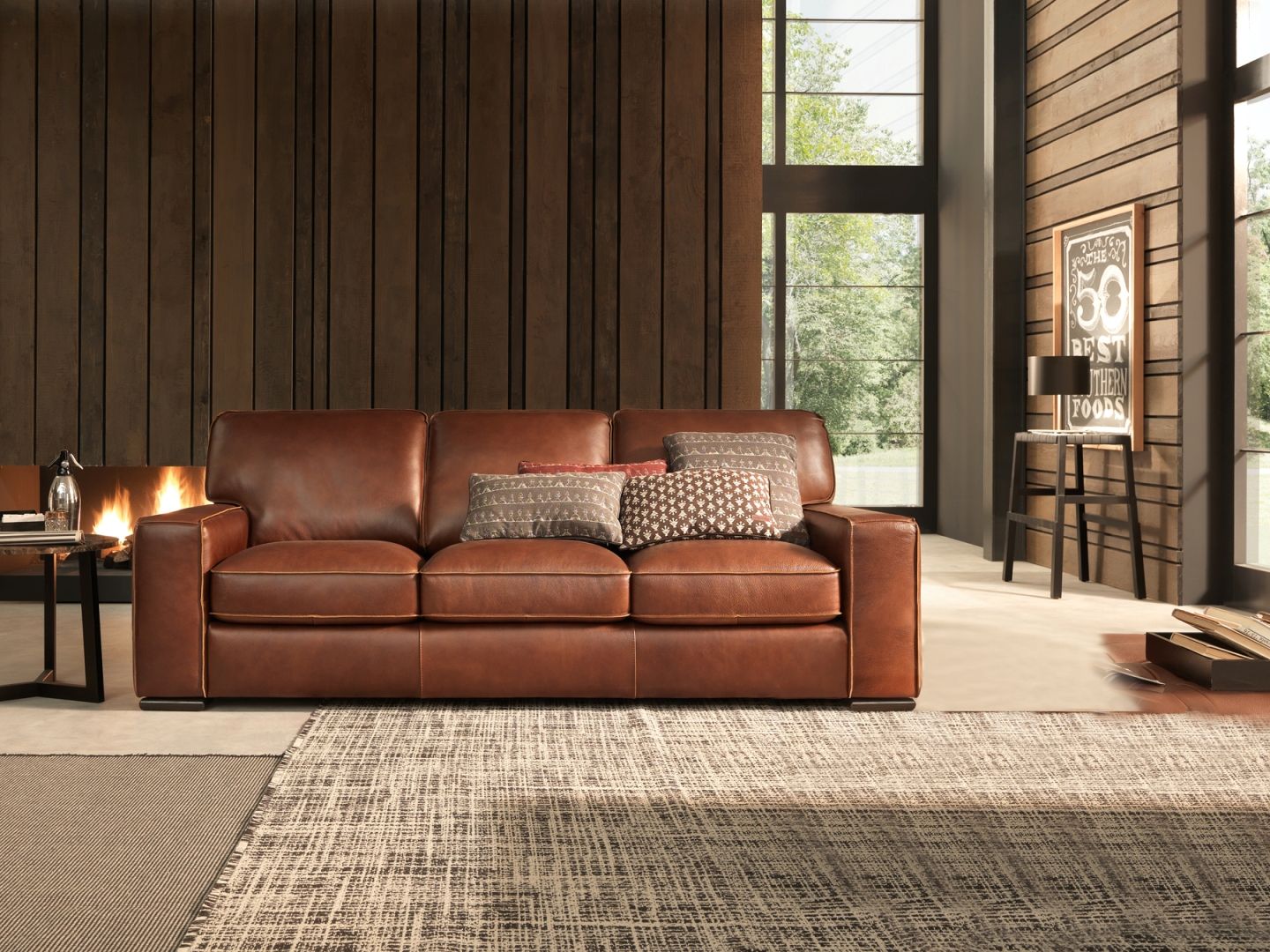 кожаный коричневый диван