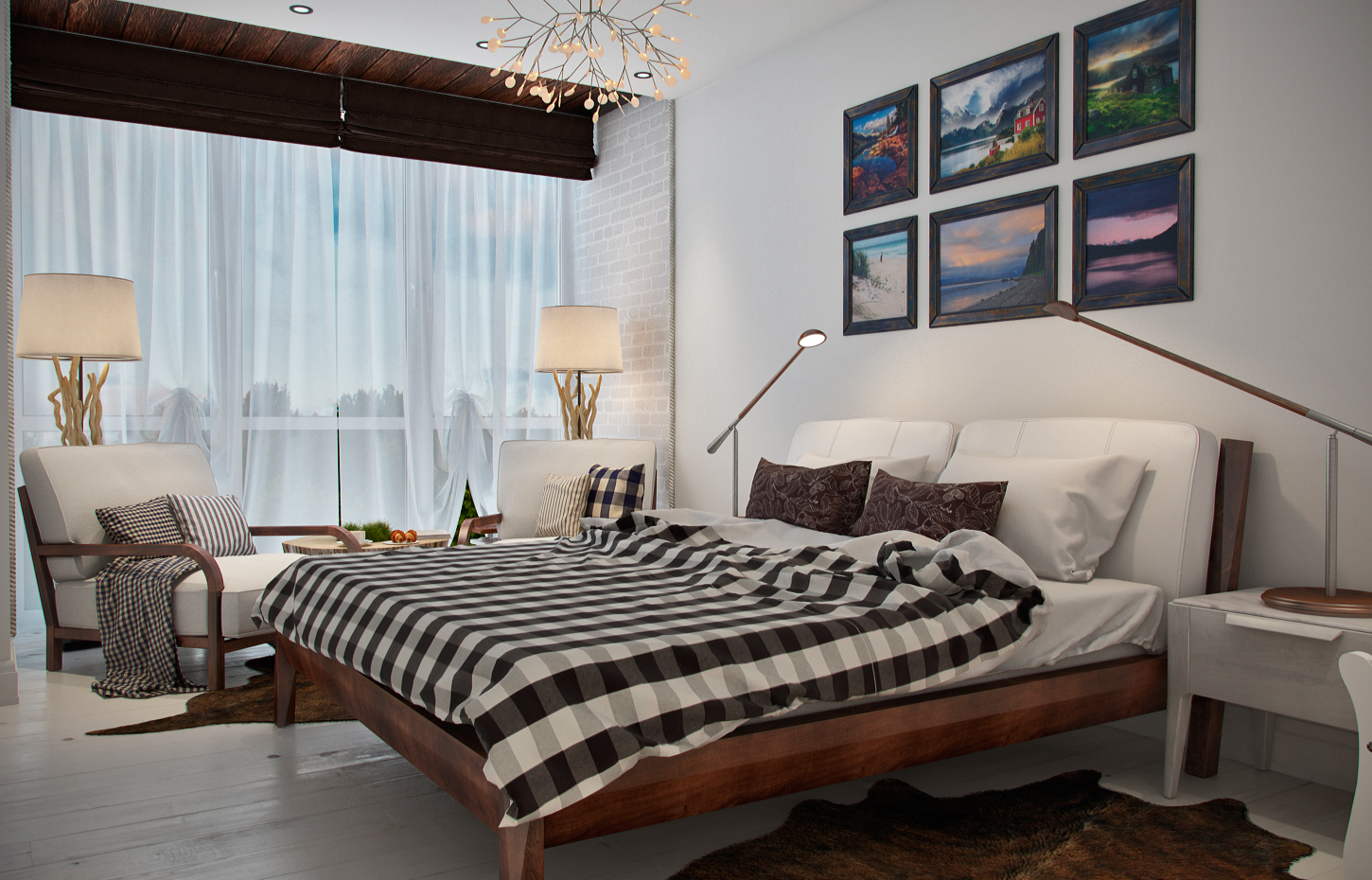 коричневая деревянная двуспальная кровать