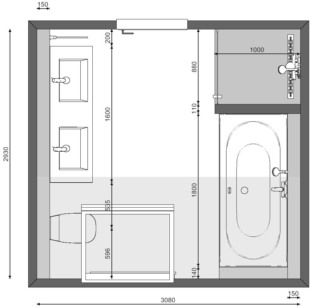 планировка туалета с раковиной