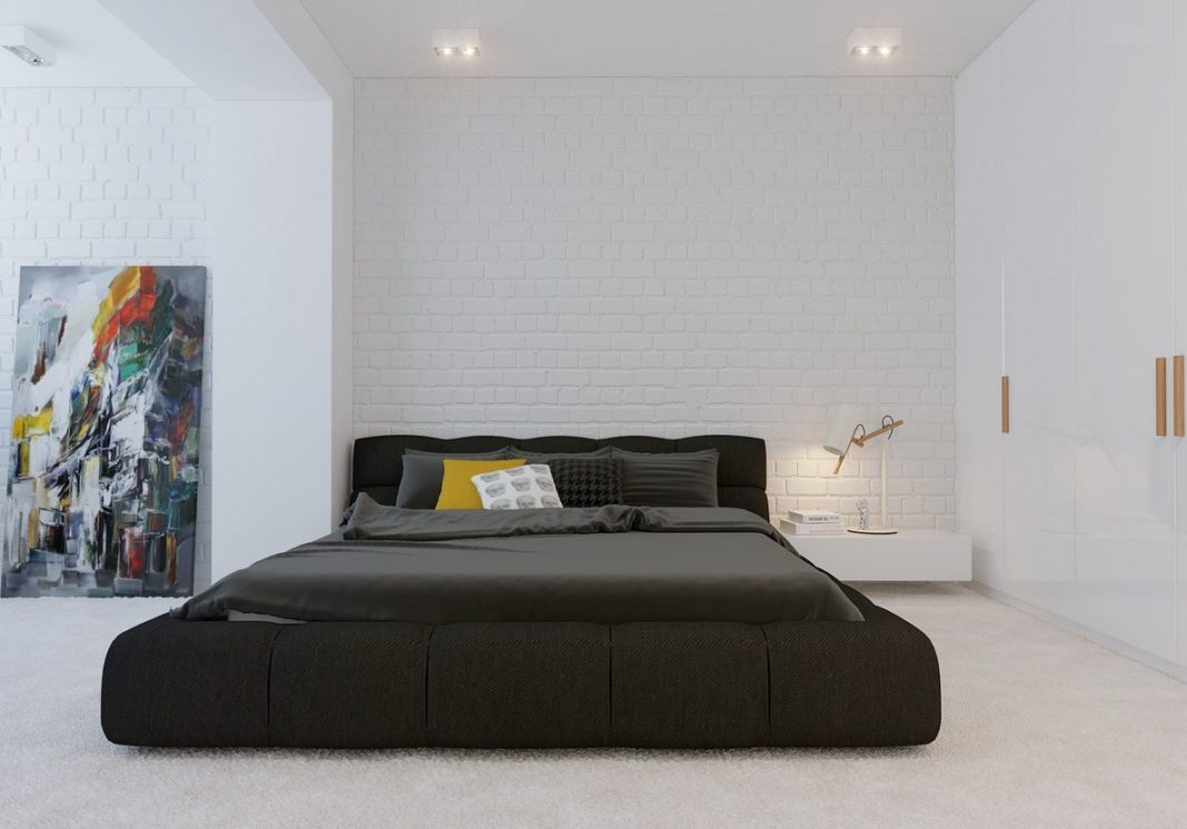 Черная кровать в стиле минимализм