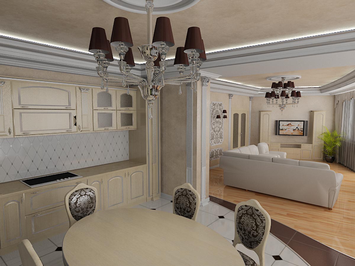 Дизайн гостиной совмещённой с кухней 15